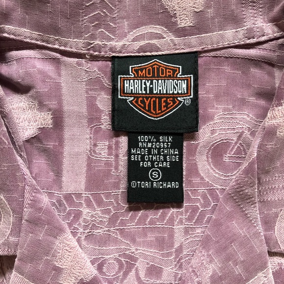 046. Harley-Davidson Ladies Purple Silk Aloha Shirt - Picture 3 of 5